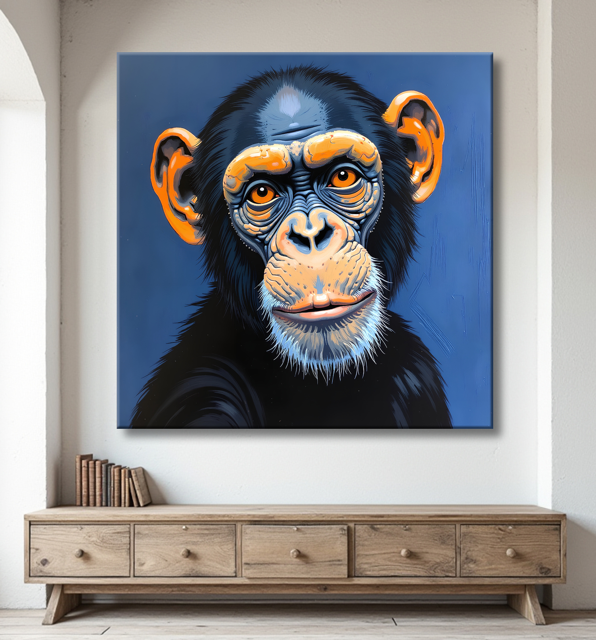 Tableau singe moderne - Peinture animalière expressive et graphique avec decor