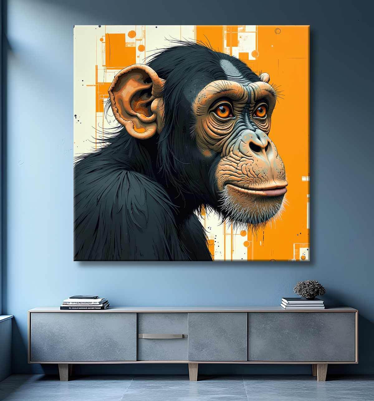 Tableau singe moderne - Peinture animalière expressive et graphique avec decor