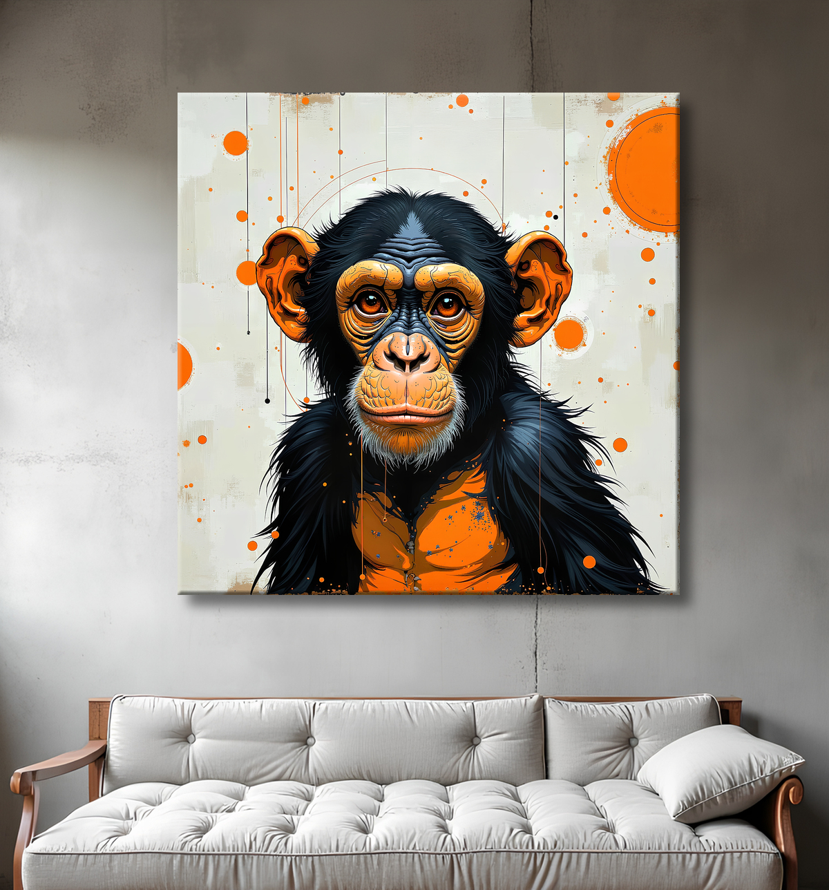 Tableau singe moderne - Peinture animalière expressive et graphique avec decor
