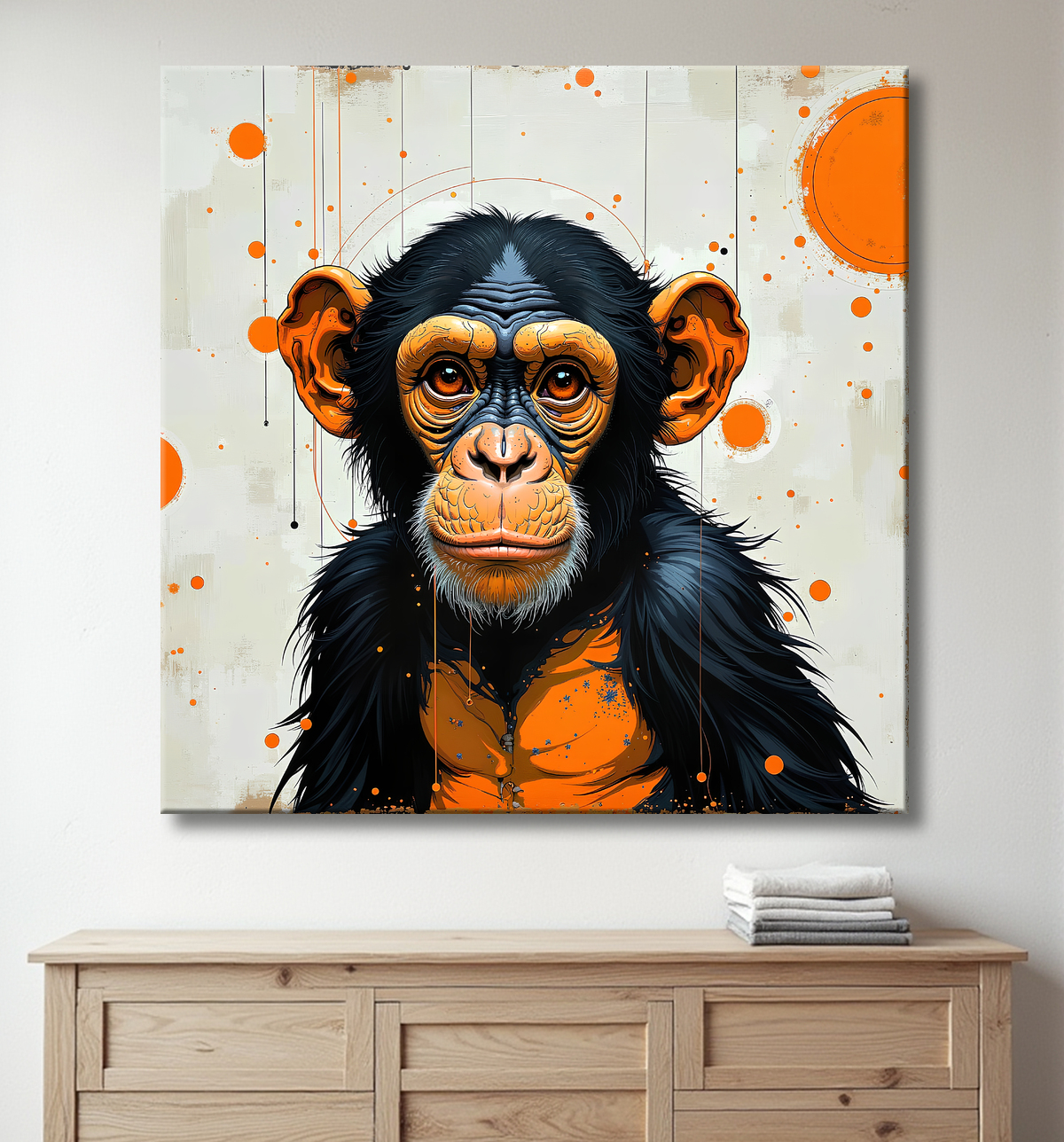 Tableau singe moderne - Peinture animalière expressive et graphique avec decor
