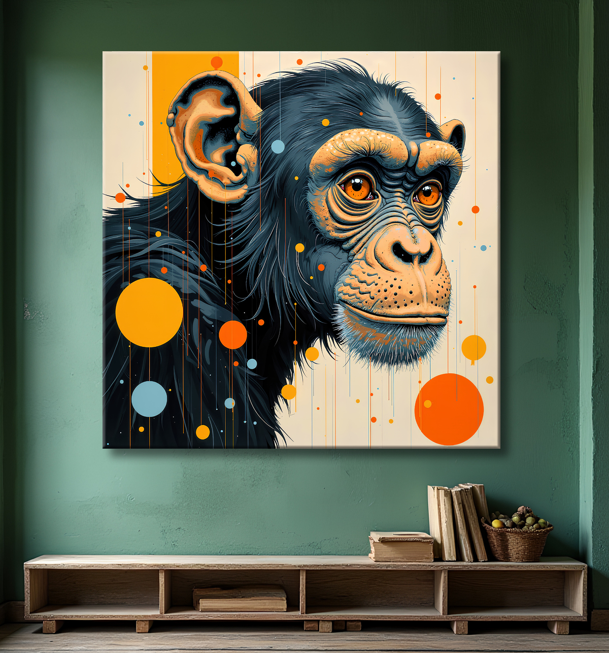 Tableau singe moderne - Peinture animalière expressive et graphique avec decor