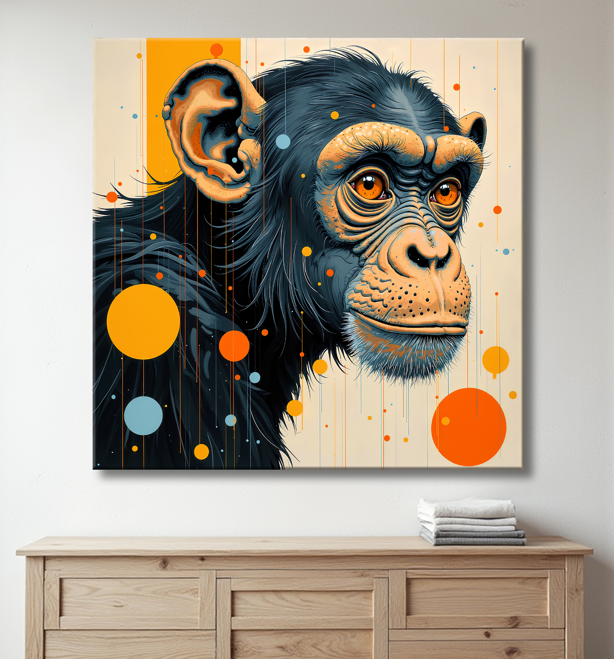 Tableau singe moderne - Peinture animalière expressive et graphique avec decor