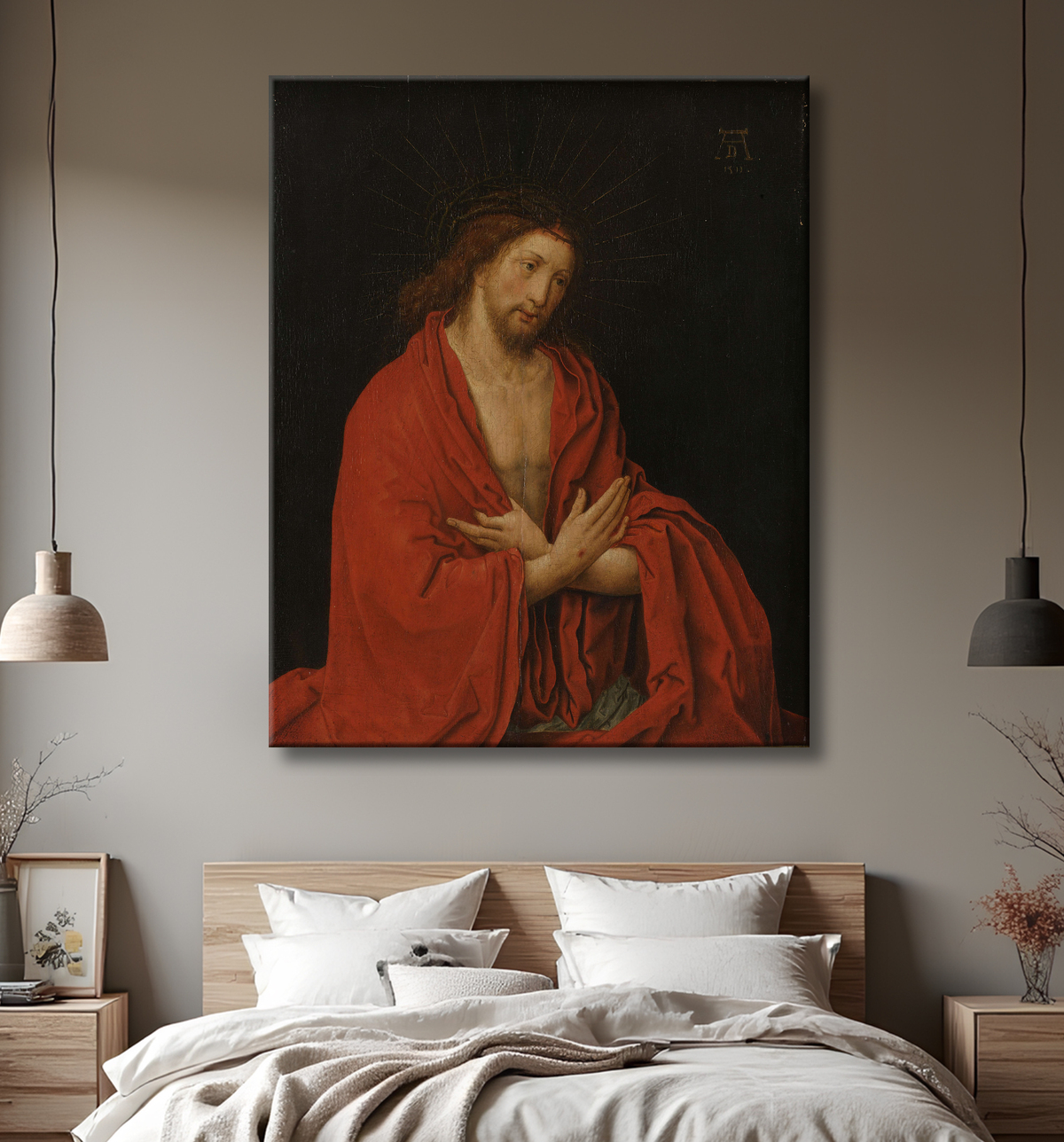 Reproduction Christ avec couronne d'épines de Lucas van Leyden avec decor