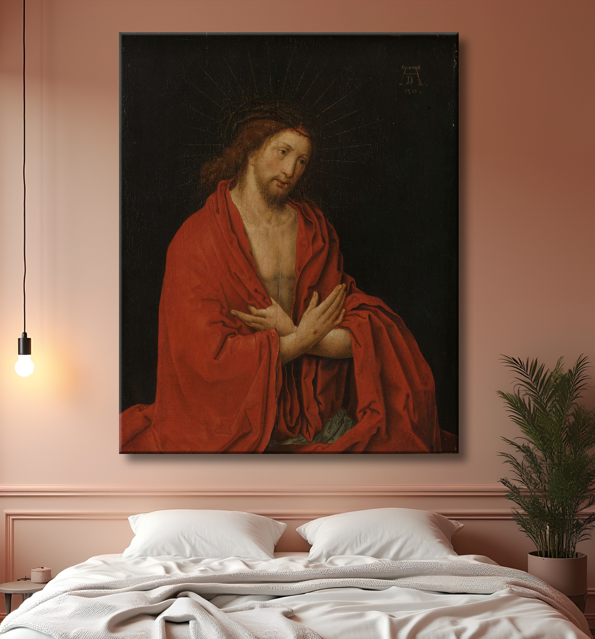 Reproduction Christ avec couronne d'épines de Lucas van Leyden avec decor