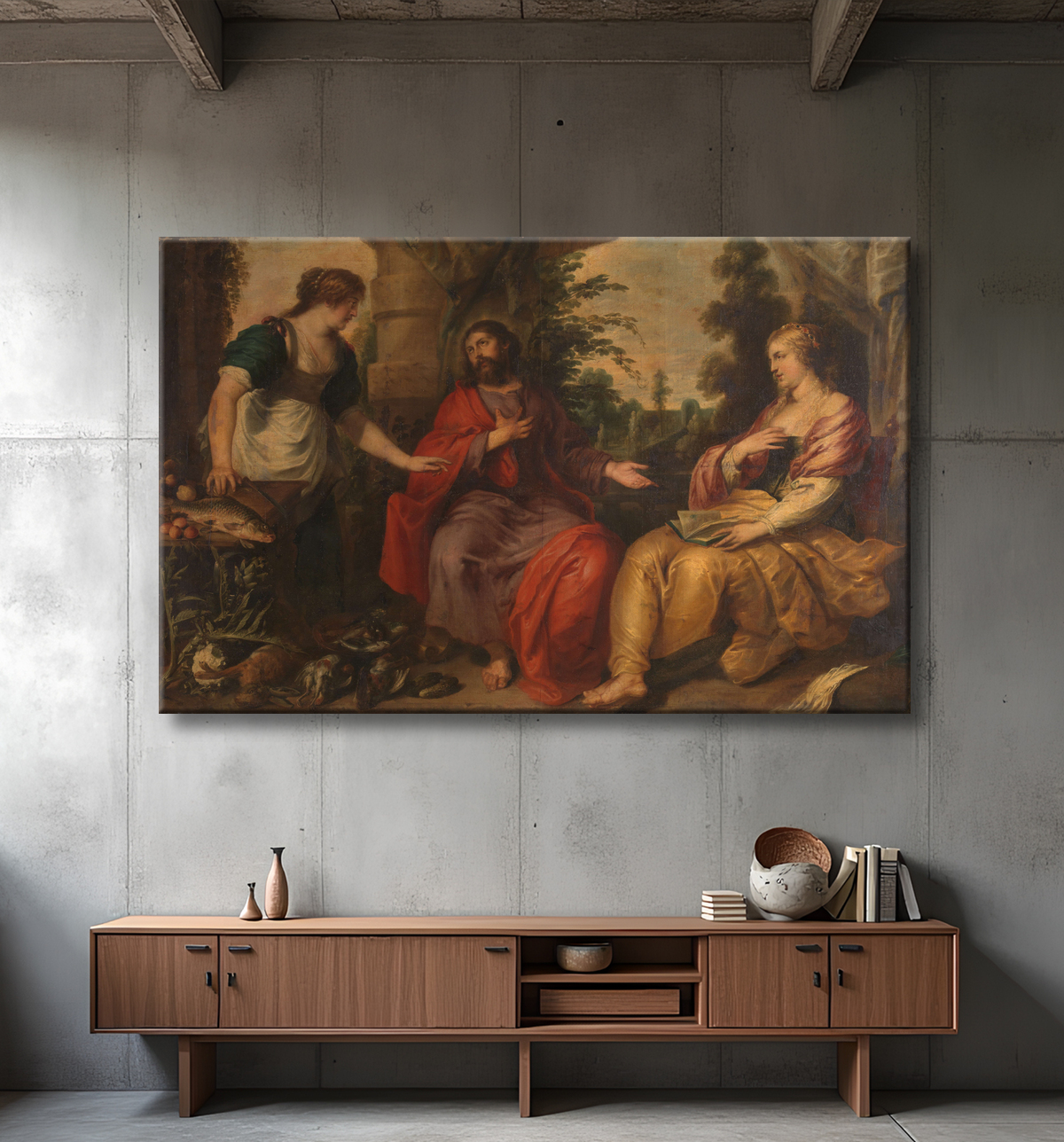 Reproduction Christ avec Marthe et Marie de Vincent Malò (I) avec decor