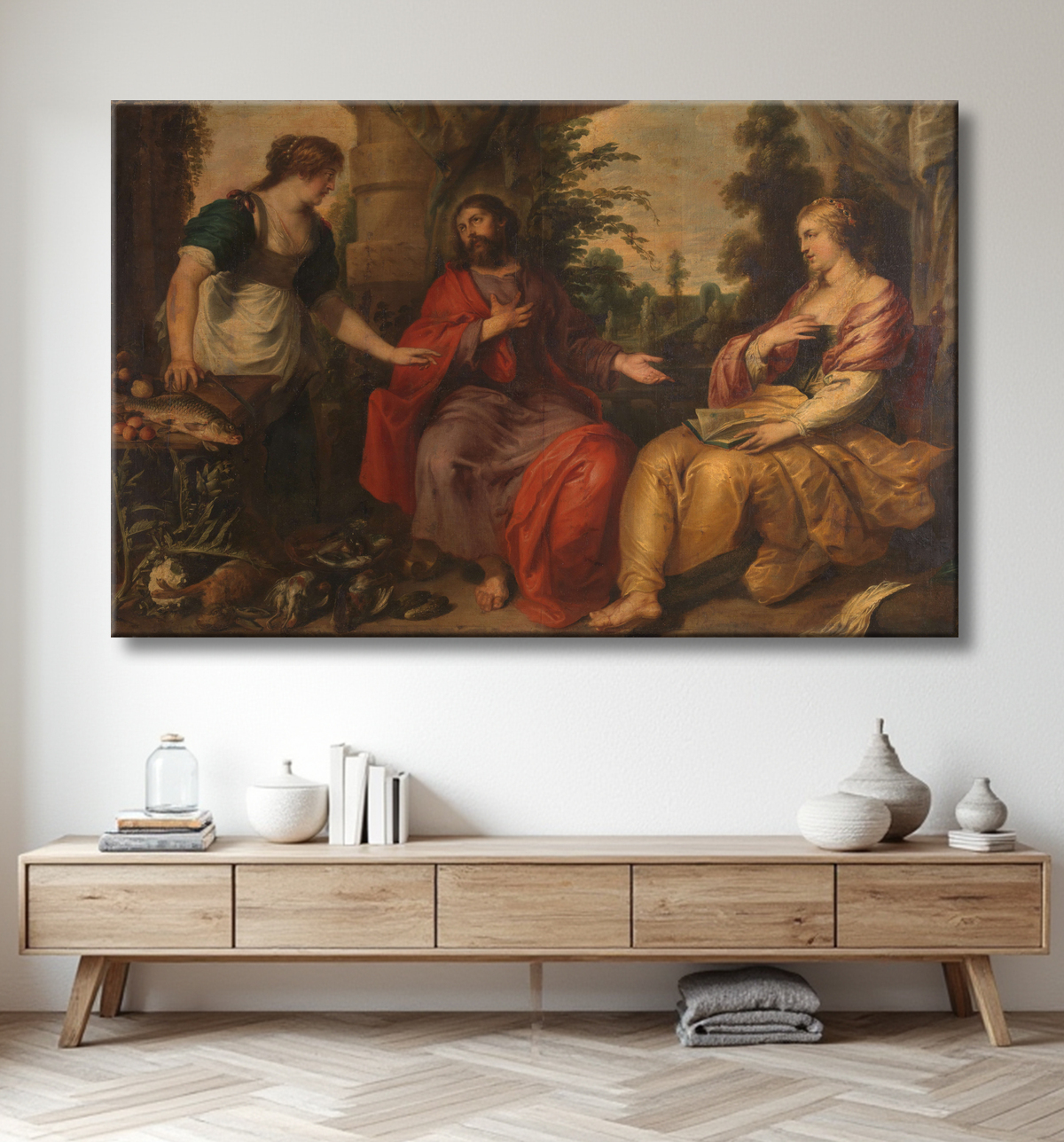 Reproduction Christ avec Marthe et Marie de Vincent Malò (I) avec decor