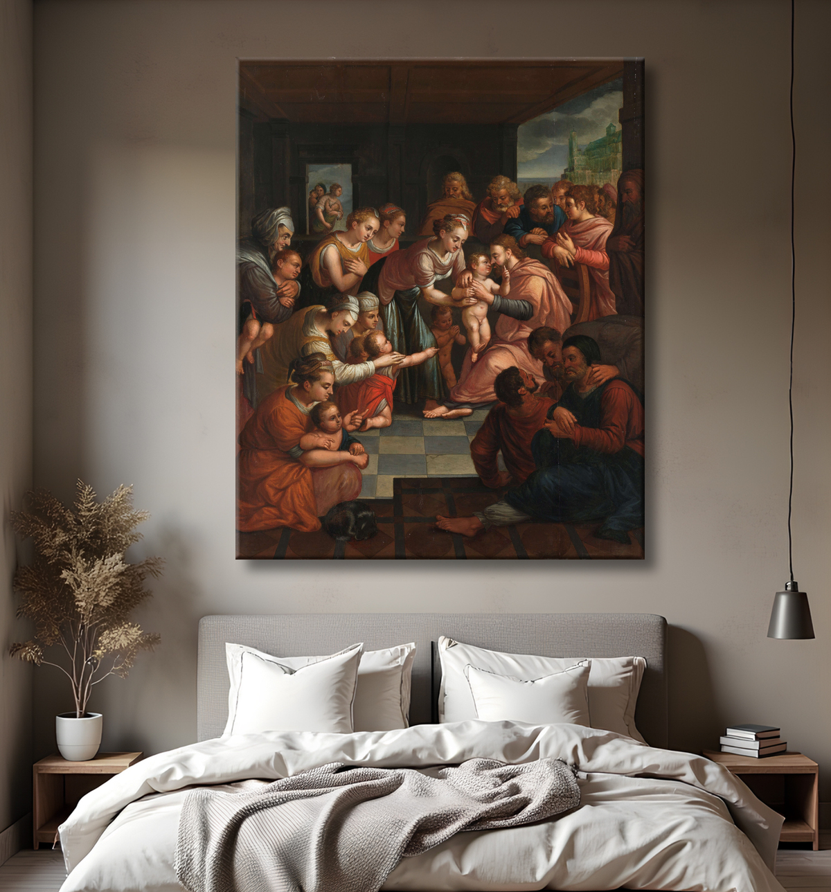 Reproduction Christ bénissant les enfants de anonymous avec decor