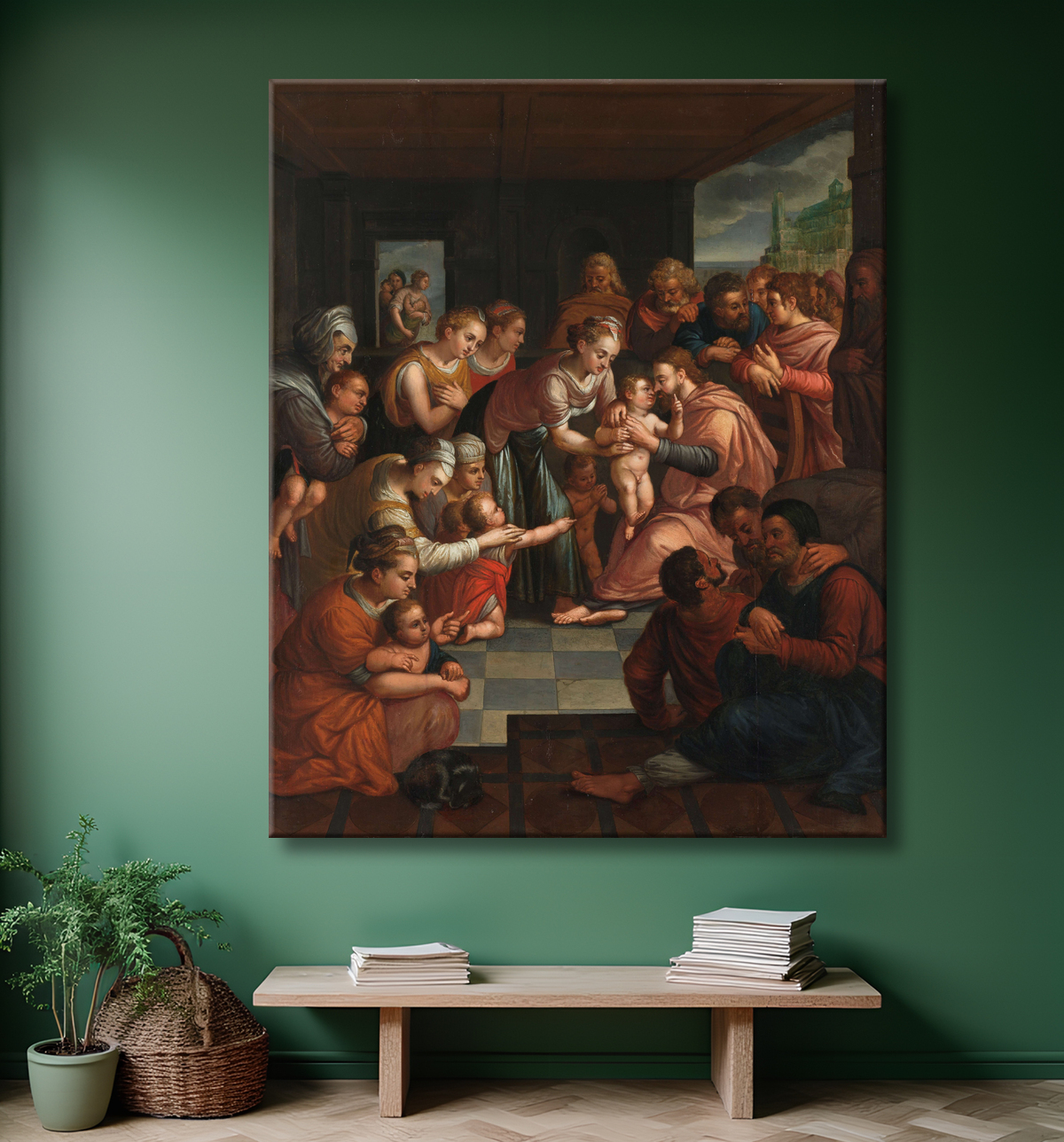 Reproduction Christ bénissant les enfants de anonymous avec decor