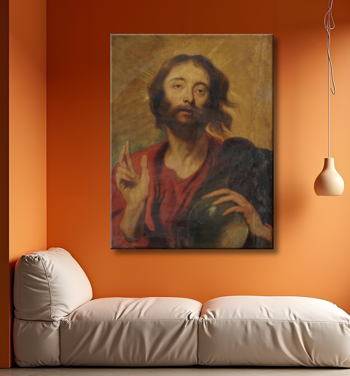 Reproduction Christ comme sauveur du monde de Anthony van Dyck avec decor