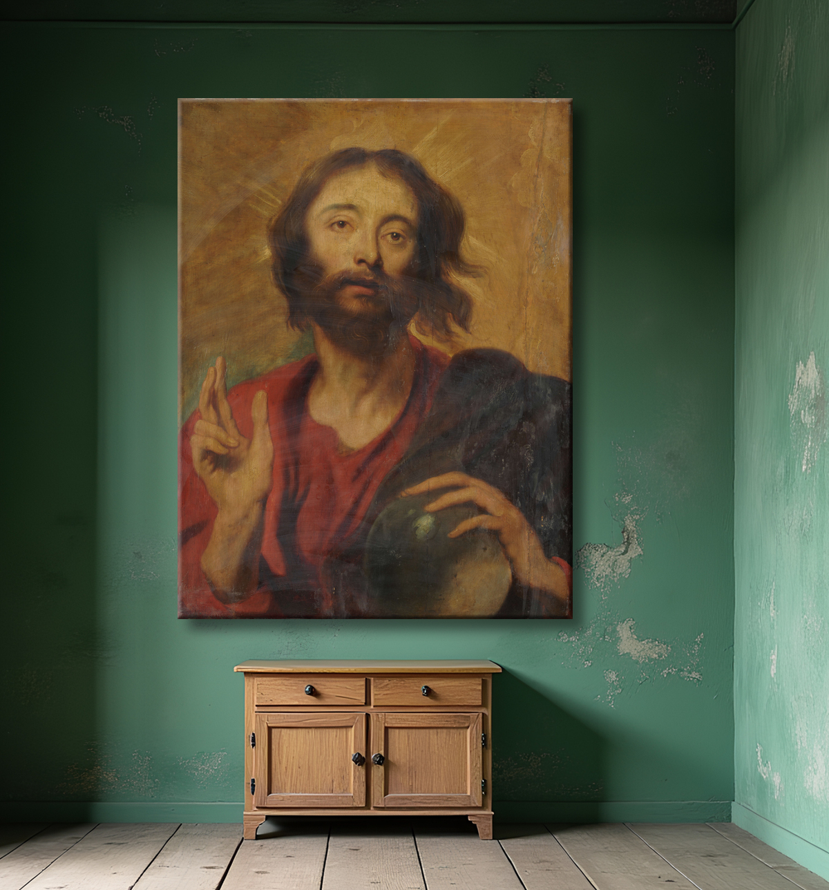 Reproduction Christ comme sauveur du monde de Anthony van Dyck avec decor