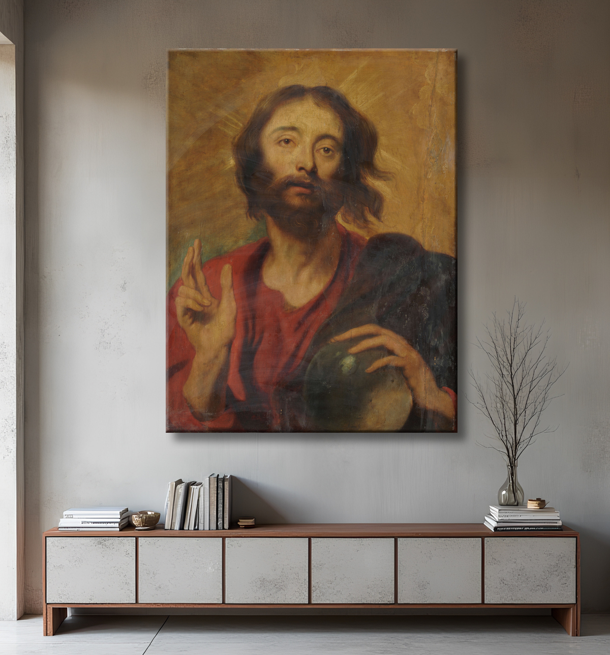 Reproduction Christ comme sauveur du monde de Anthony van Dyck avec decor