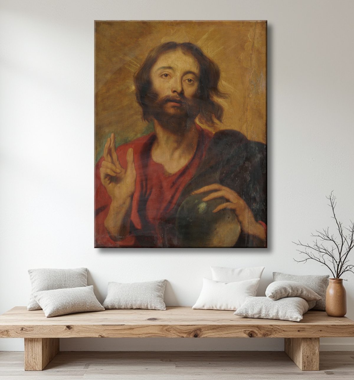 Reproduction Christ comme sauveur du monde de Anthony van Dyck avec decor