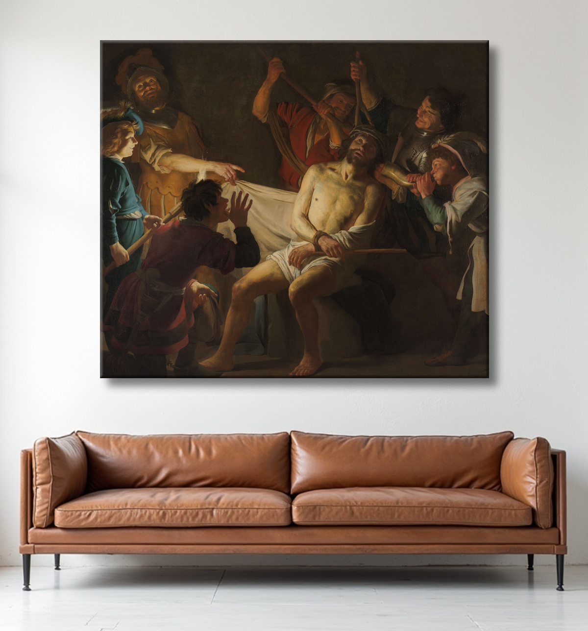 Reproduction Christ couronné d'épines (Matthieu 27:27-31) de Gerard van Honthorst avec decor