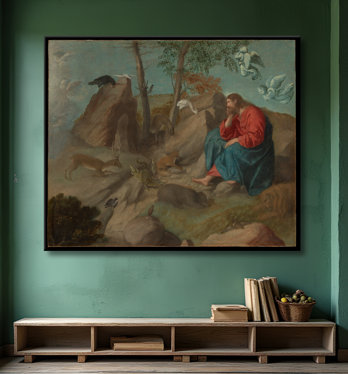 Reproduction Christ dans le désert de Moretto da Brescia (Alessandro Bonvicino) avec decor