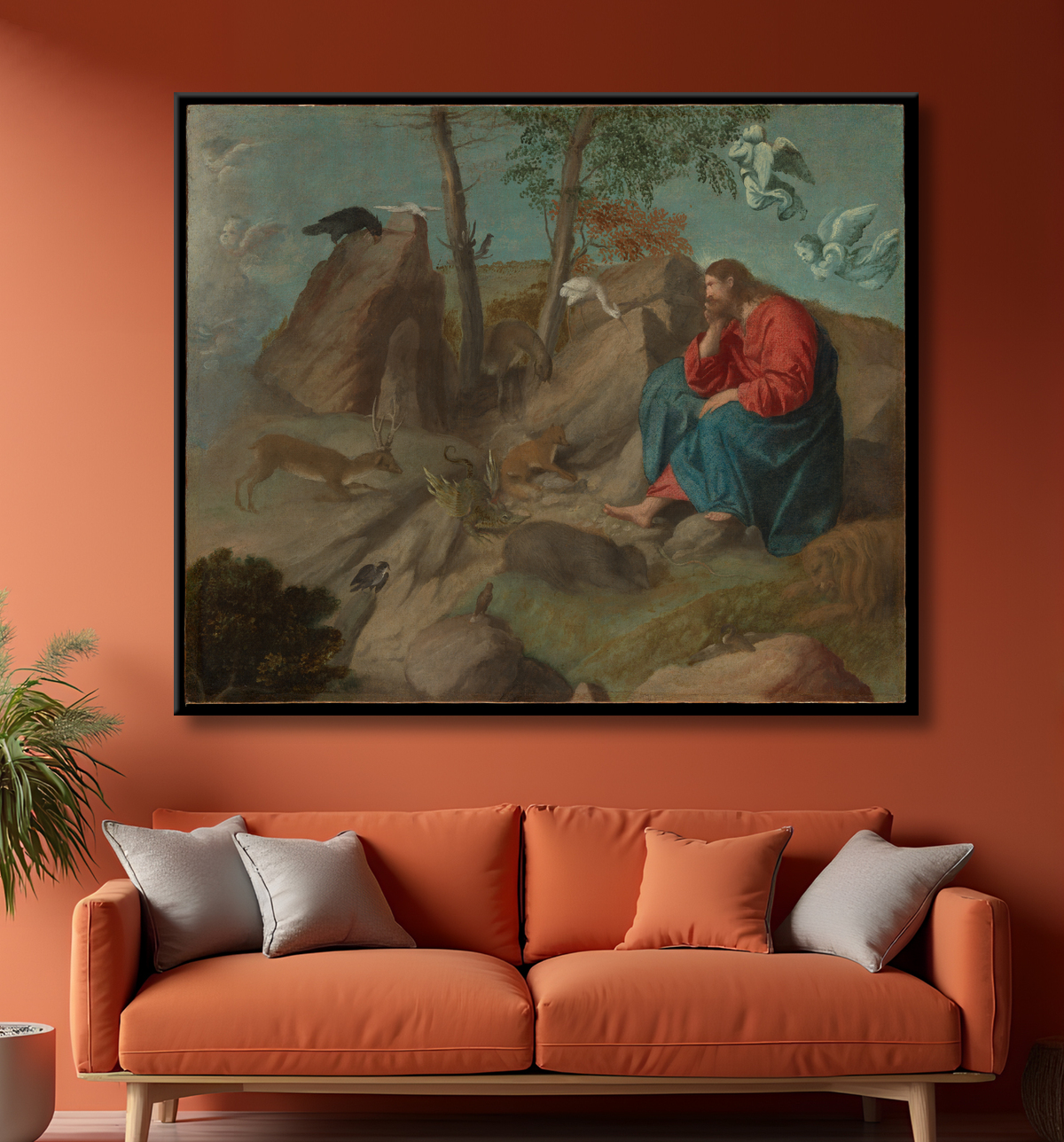 Reproduction Christ dans le désert de Moretto da Brescia (Alessandro Bonvicino) avec decor