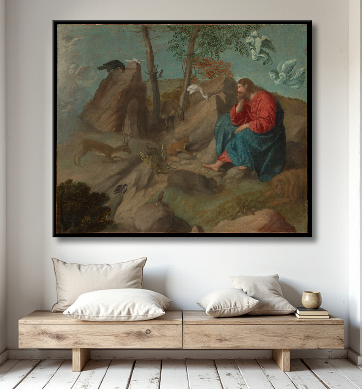 Reproduction Christ dans le désert de Moretto da Brescia (Alessandro Bonvicino) avec decor