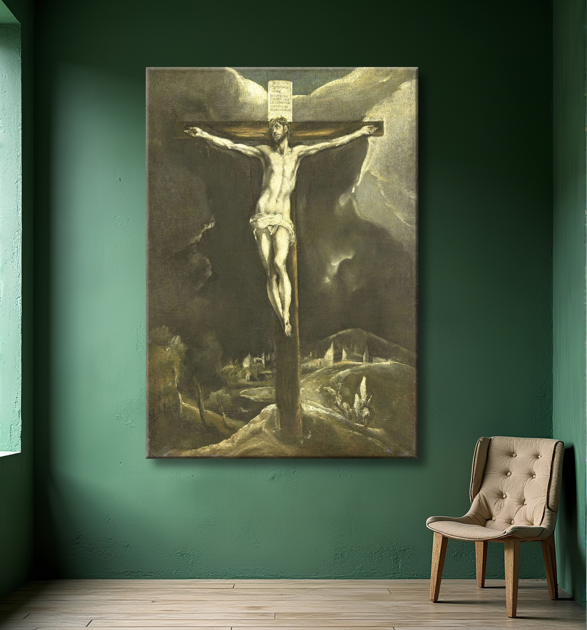 Reproduction Christ en croix de El Greco avec decor