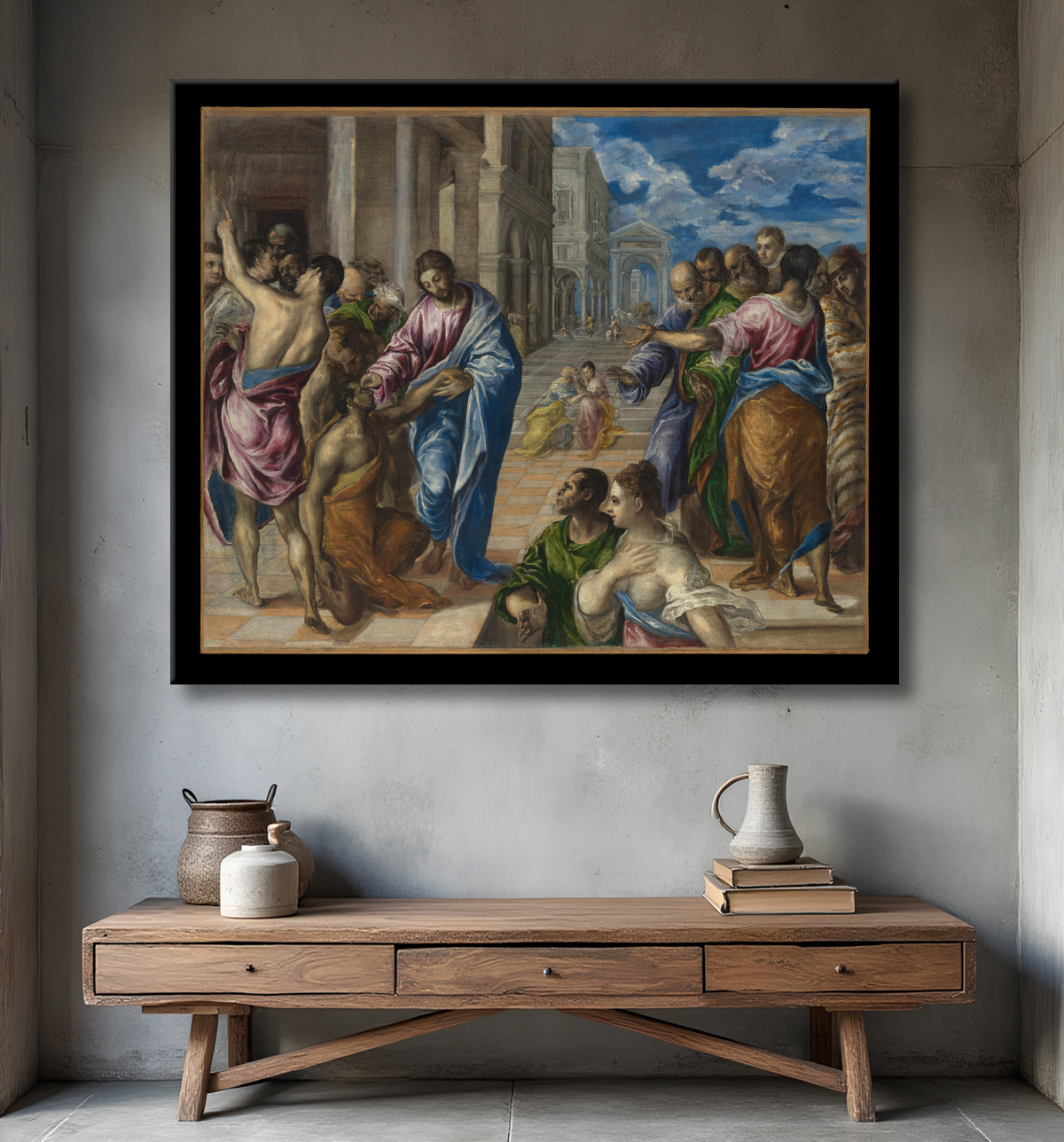 Reproduction Christ guérissant les aveugles de El Greco (Domenikos Theotokopoulos) avec decor