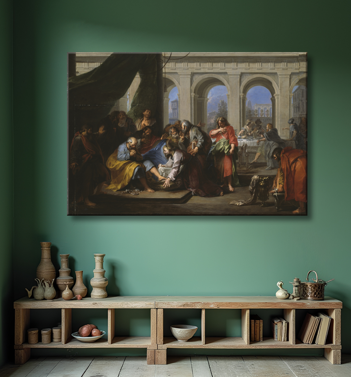 Reproduction Christ lavant les pieds de ses disciples de Nicolas Bertin avec decor