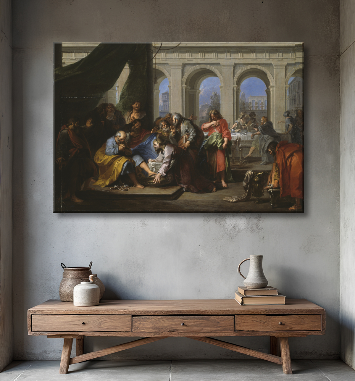 Reproduction Christ lavant les pieds de ses disciples de Nicolas Bertin avec decor