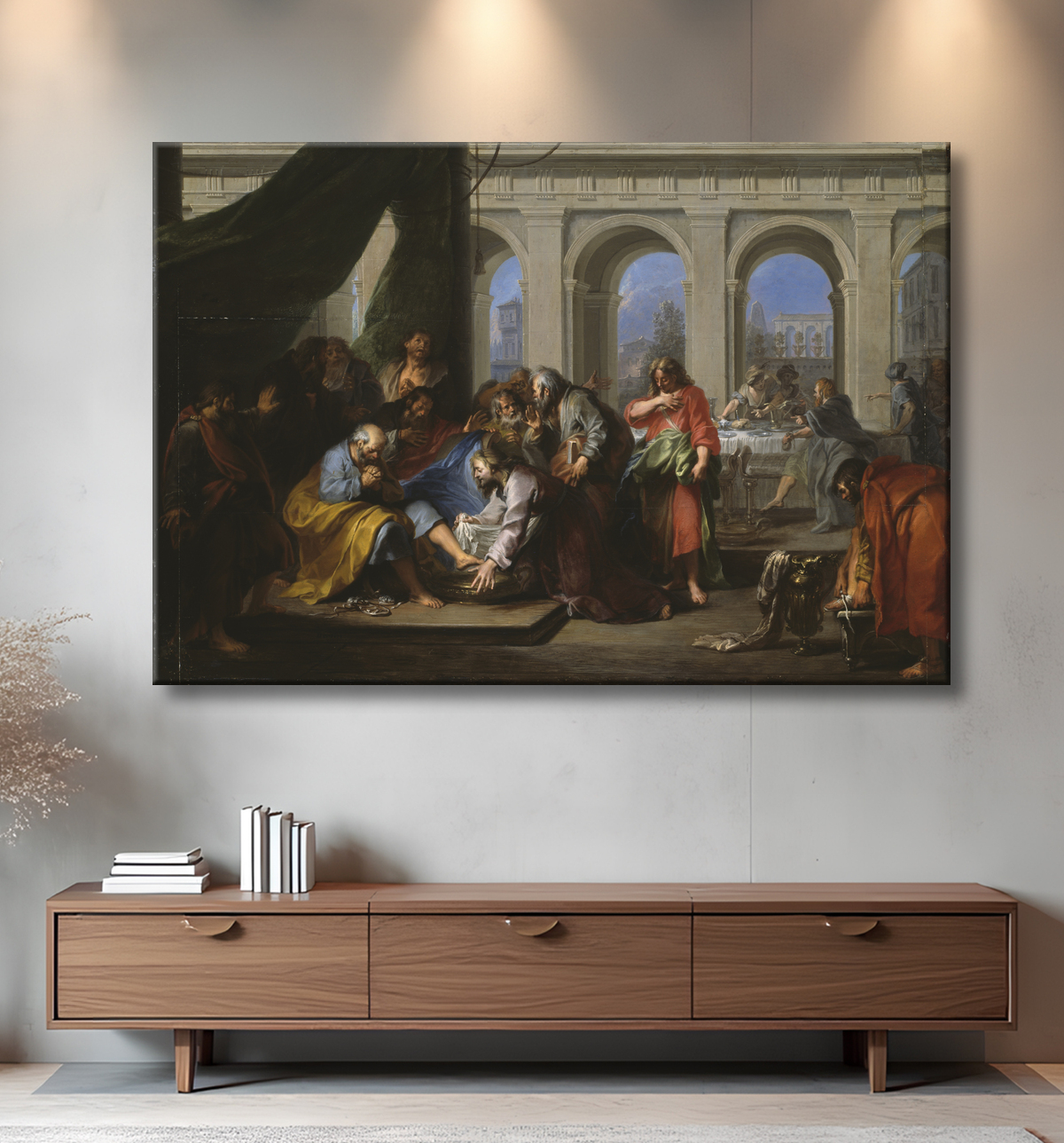 Reproduction Christ lavant les pieds de ses disciples de Nicolas Bertin avec decor