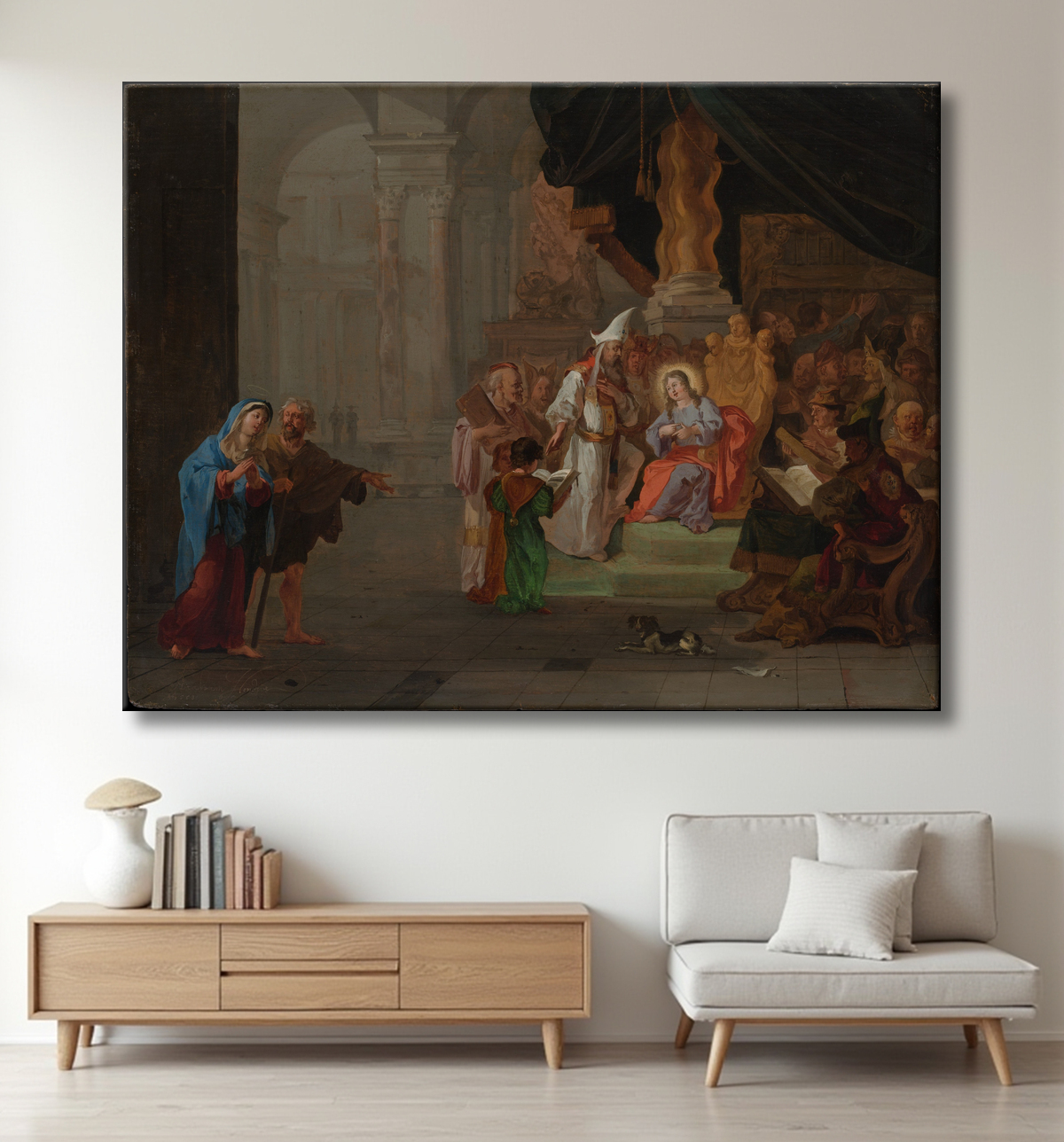 Reproduction Christ parmi les docteurs de Abraham Hondius avec decor