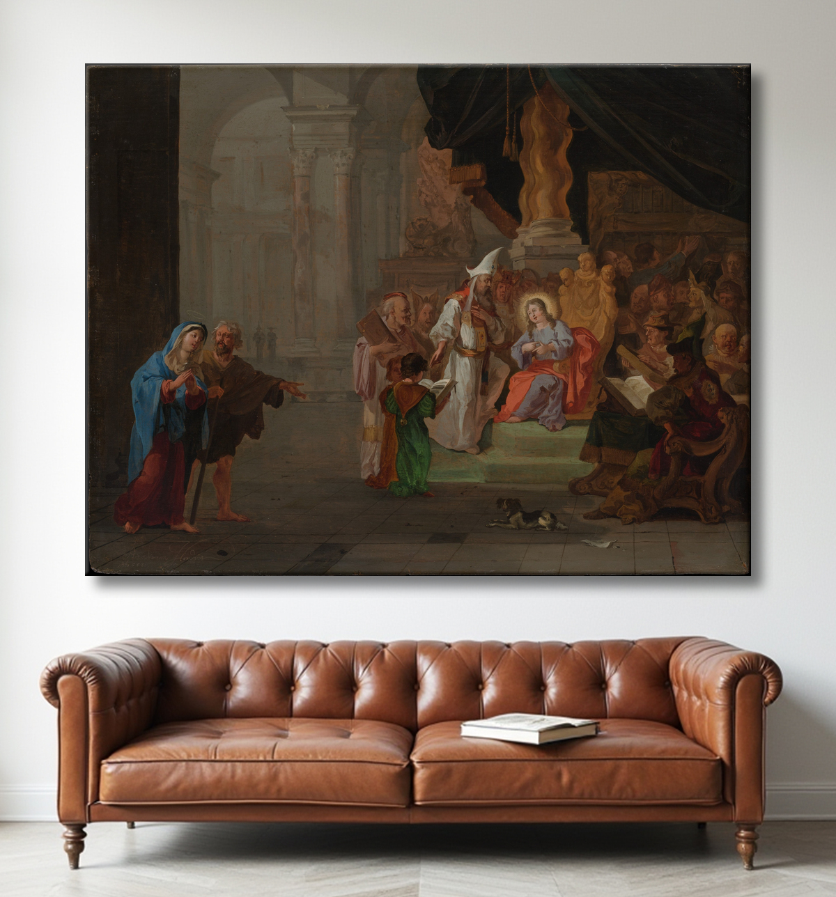 Reproduction Christ parmi les docteurs de Abraham Hondius avec decor