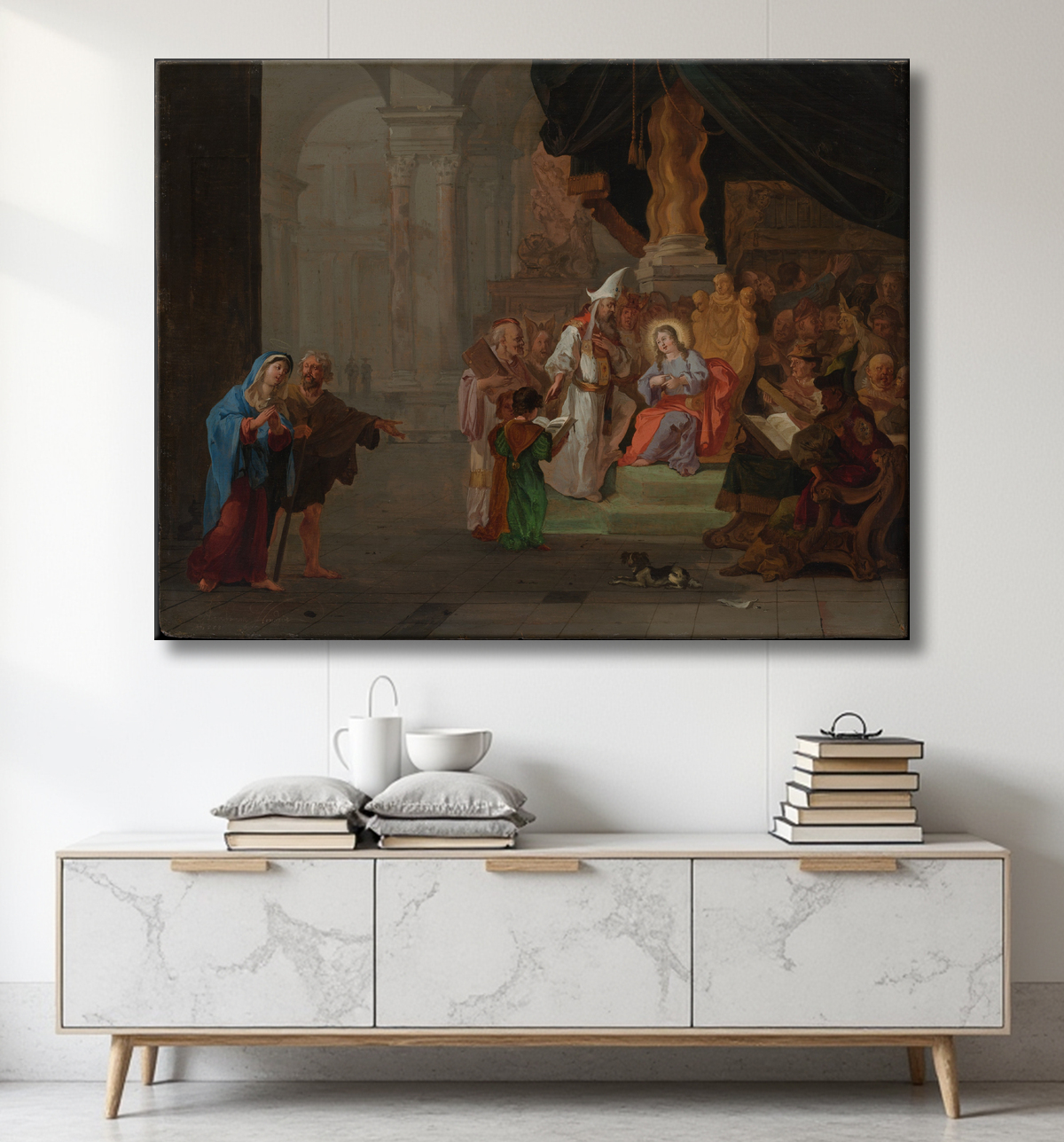 Reproduction Christ parmi les docteurs de Abraham Hondius avec decor