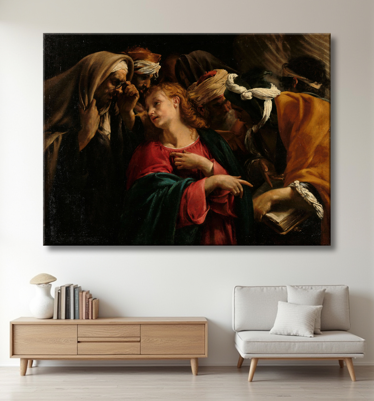 Reproduction Christ parmi les docteurs de Orazio Borgianni avec decor