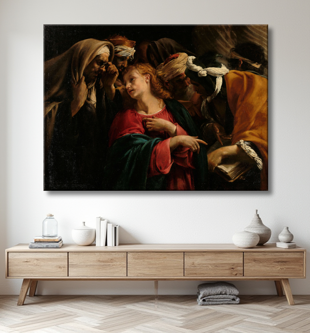 Reproduction Christ parmi les docteurs de Orazio Borgianni avec decor
