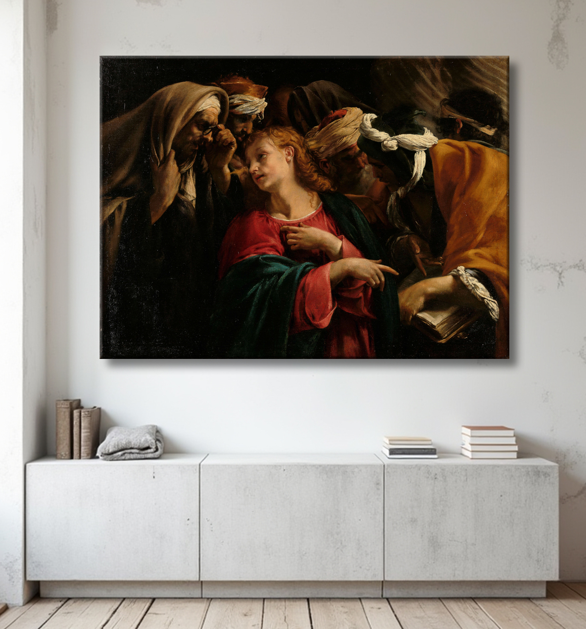 Reproduction Christ parmi les docteurs de Orazio Borgianni avec decor