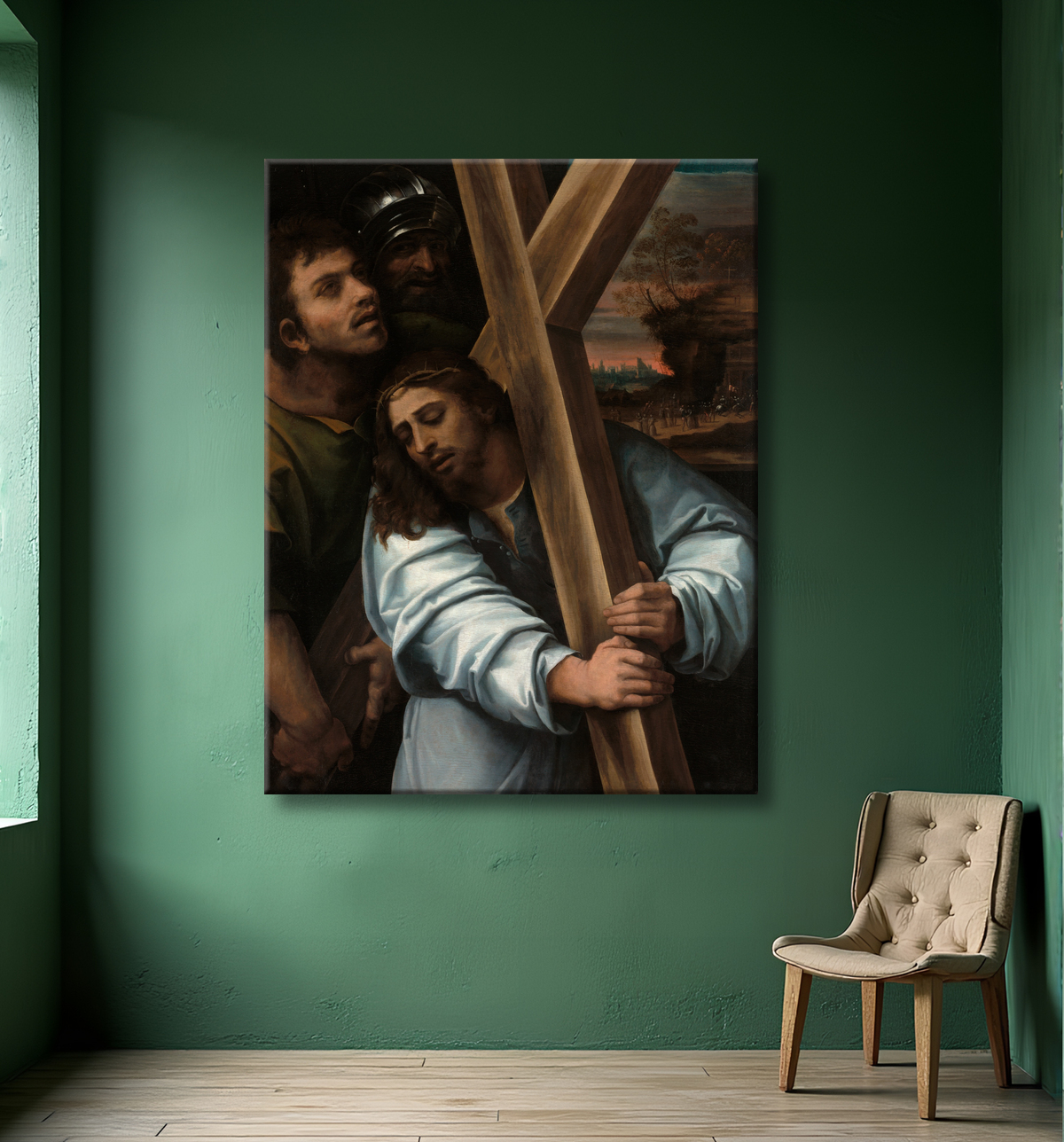 Reproduction Christ portant la croix de Sebastiano del Piombo avec decor