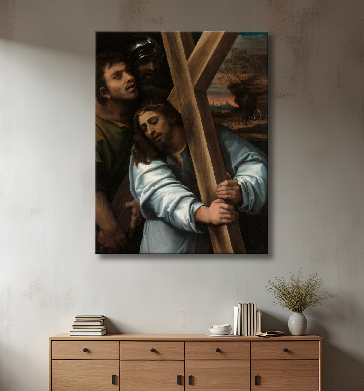 Reproduction Christ portant la croix de Sebastiano del Piombo avec decor
