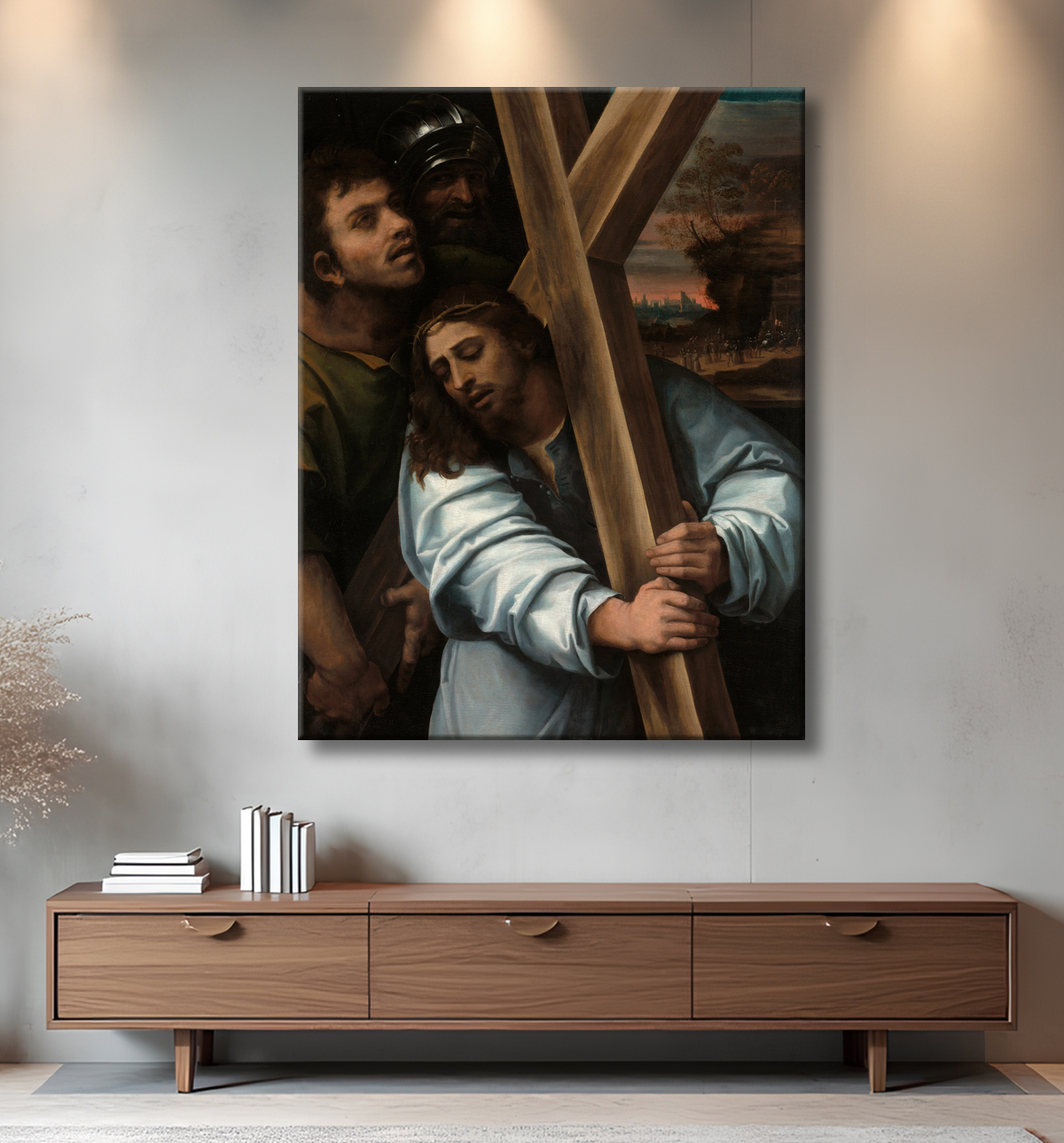 Reproduction Christ portant la croix de Sebastiano del Piombo avec decor