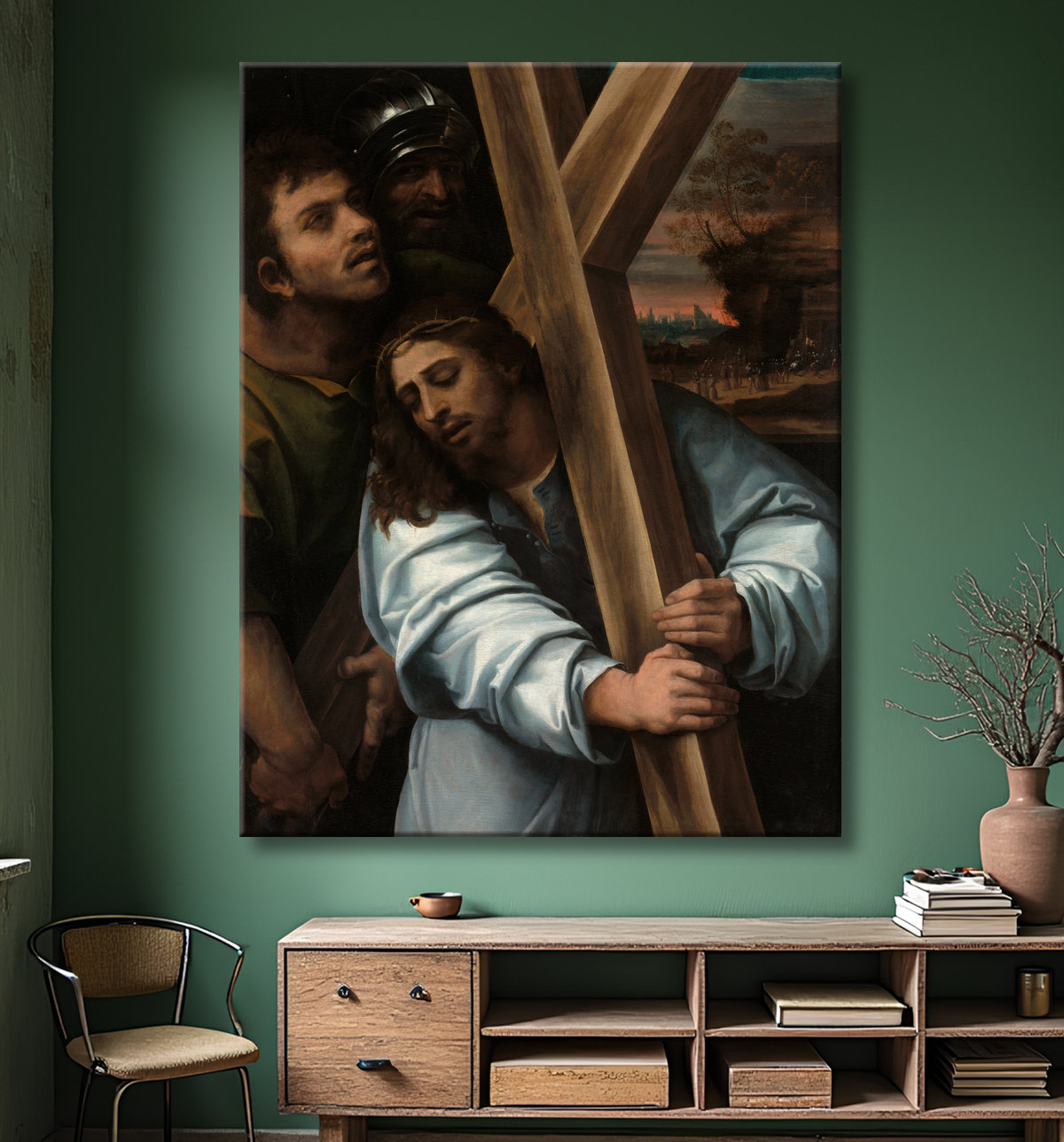 Reproduction Christ portant la croix de Sebastiano del Piombo avec decor