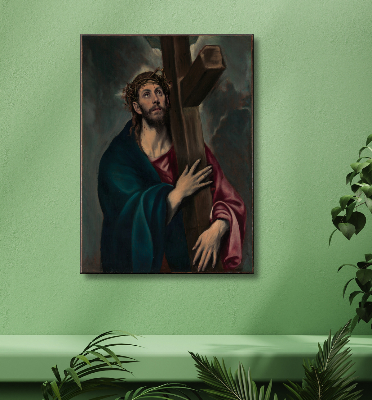 Reproduction Christ portant la croix de El Greco (Domenikos Theotokopoulos) avec decor