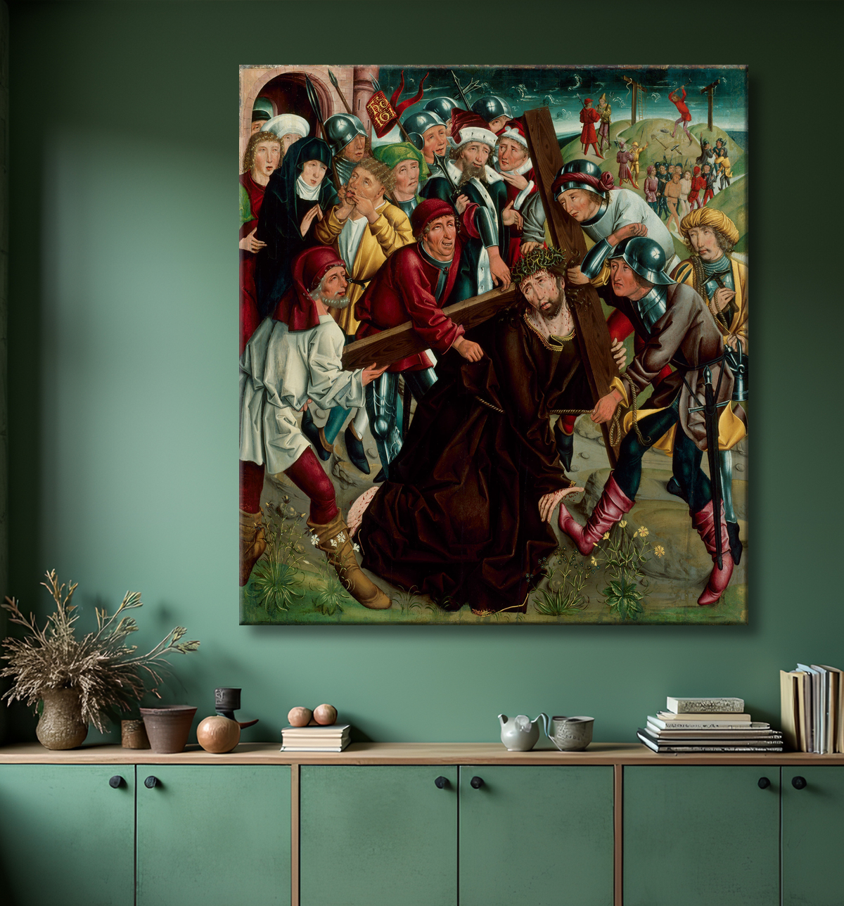 Reproduction Christ portant la croix de Master of the Freising Visitation avec decor