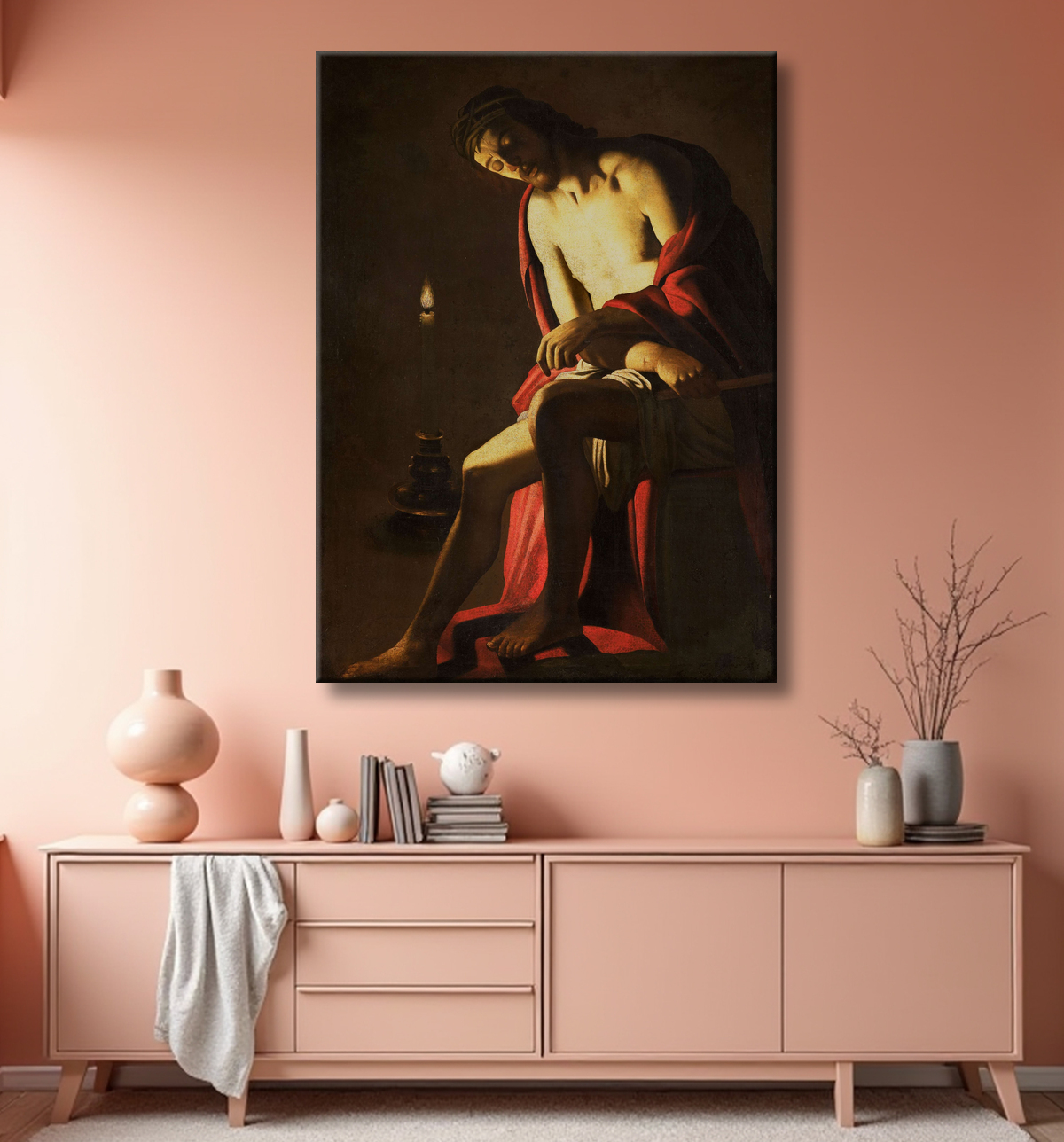 Reproduction Christ sur la pierre froide de Gerard van Honthorst avec decor