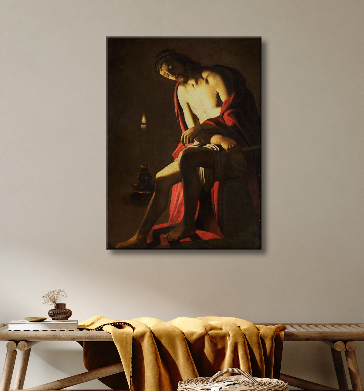 Reproduction Christ sur la pierre froide de Gerard van Honthorst avec decor
