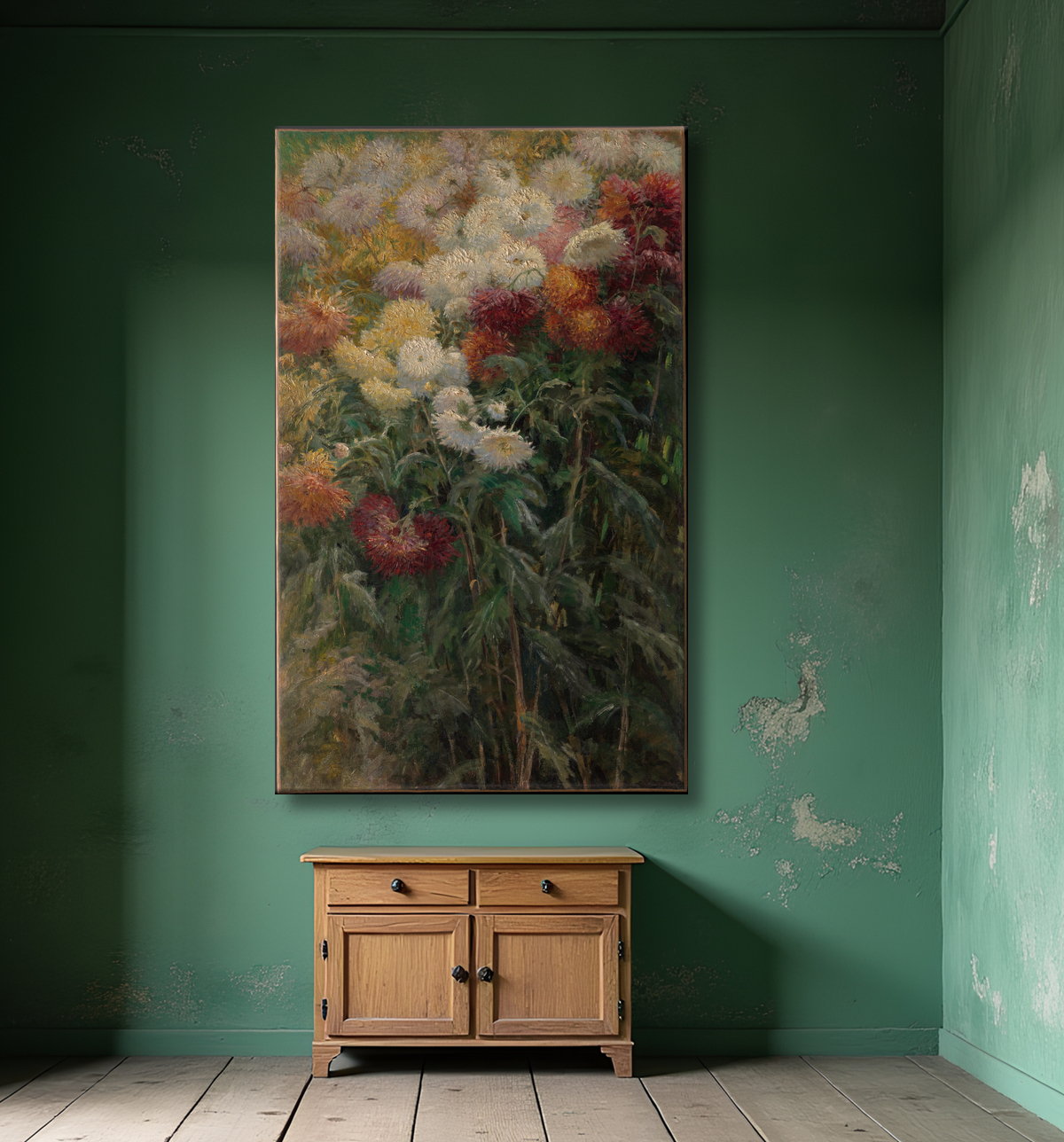 Reproduction Chrysanthèmes au jardin du Petit-Gennevilliers de Gustave Caillebotte avec decor