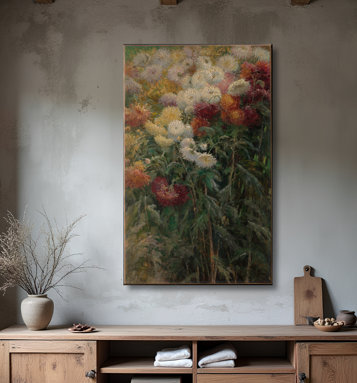 Reproduction Chrysanthèmes au jardin du Petit-Gennevilliers de Gustave Caillebotte avec decor