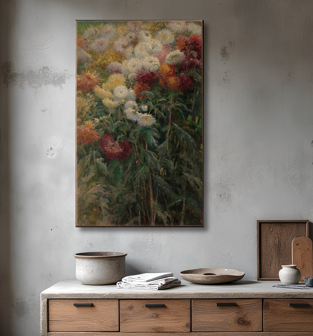Reproduction Chrysanthèmes au jardin du Petit-Gennevilliers de Gustave Caillebotte avec decor