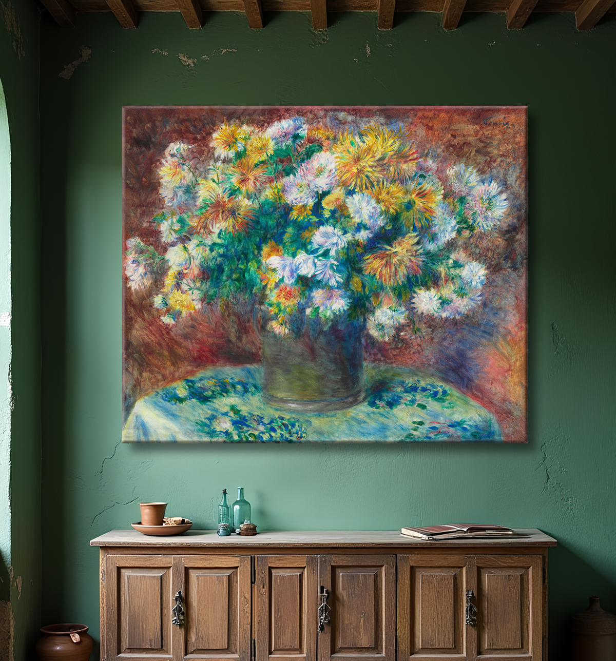 Reproduction Chrysanthèmes de Pierre-Auguste Renoir avec decor