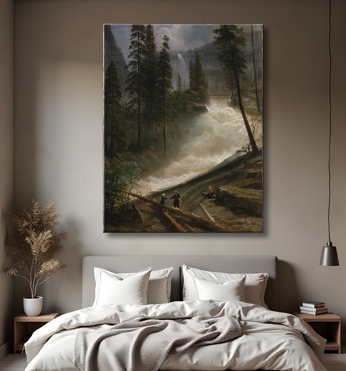 Reproduction Chutes du Nevada, Yosemite de Albert Bierstadt avec decor