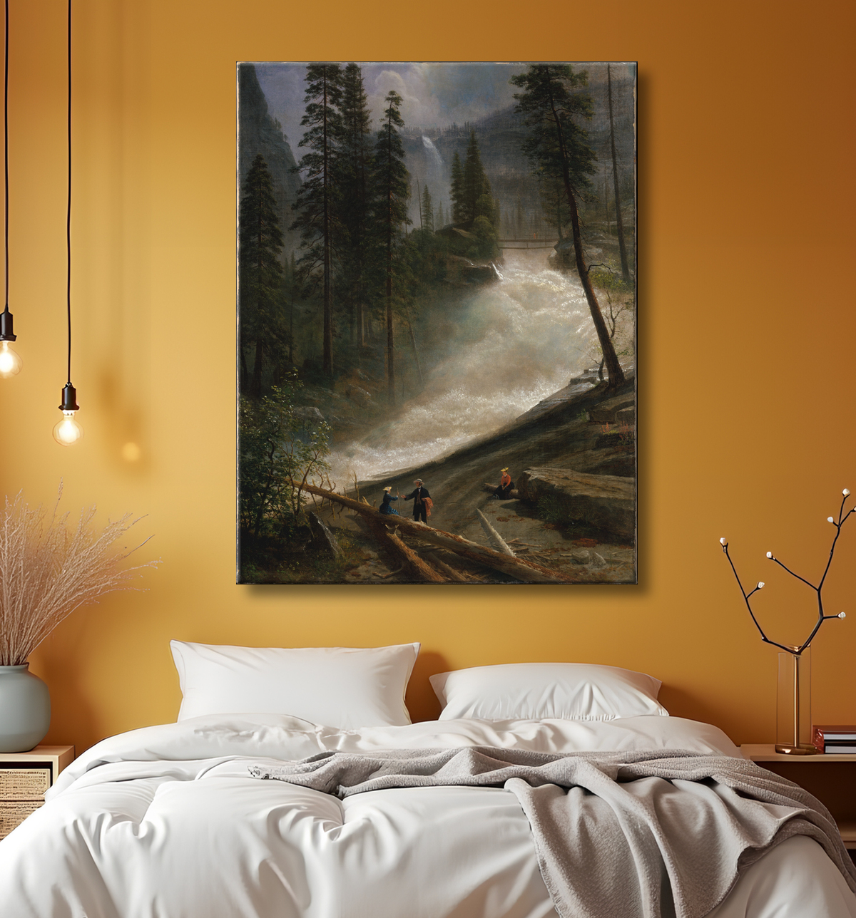 Reproduction Chutes du Nevada, Yosemite de Albert Bierstadt avec decor