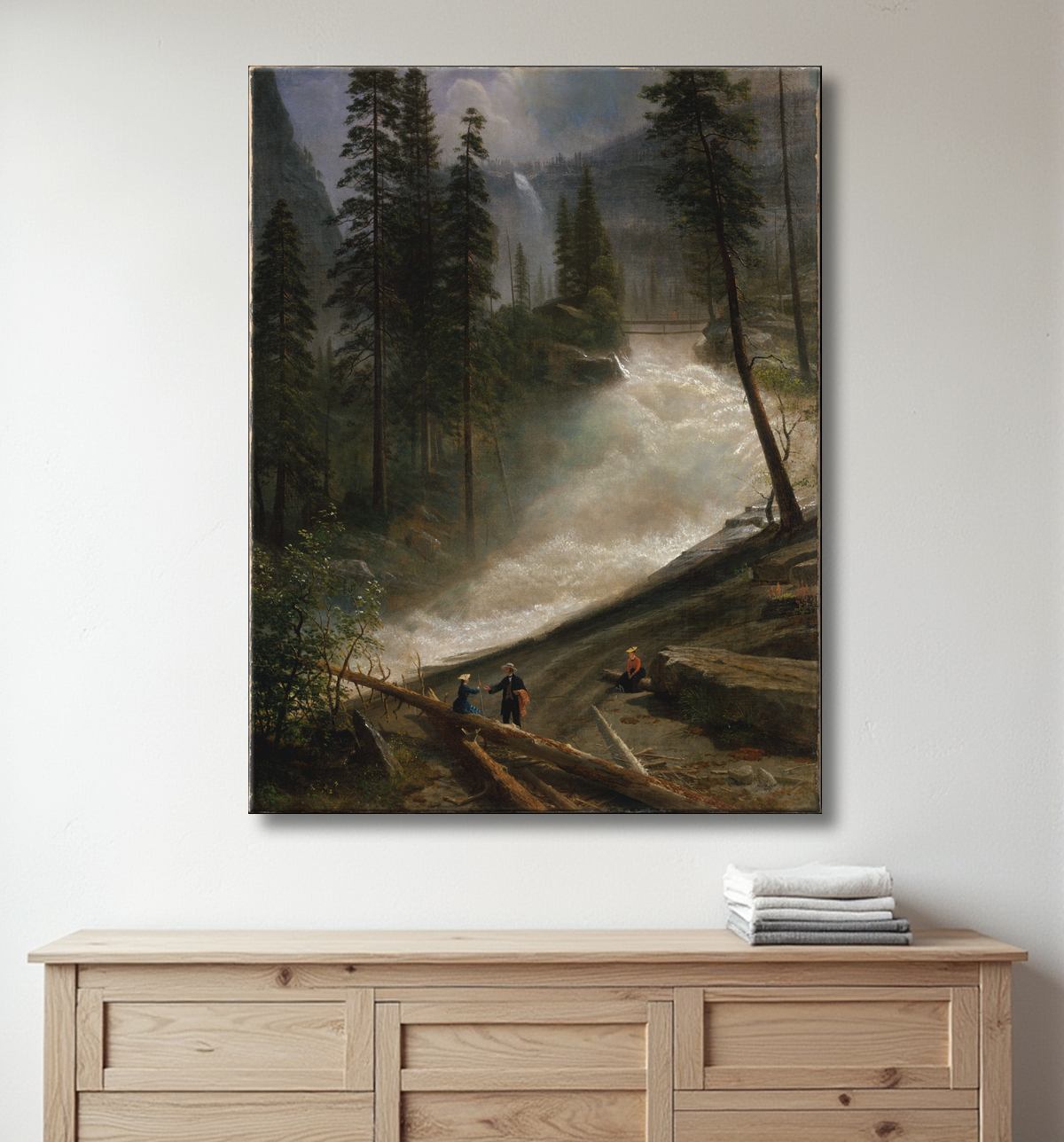 Reproduction Chutes du Nevada, Yosemite de Albert Bierstadt avec decor