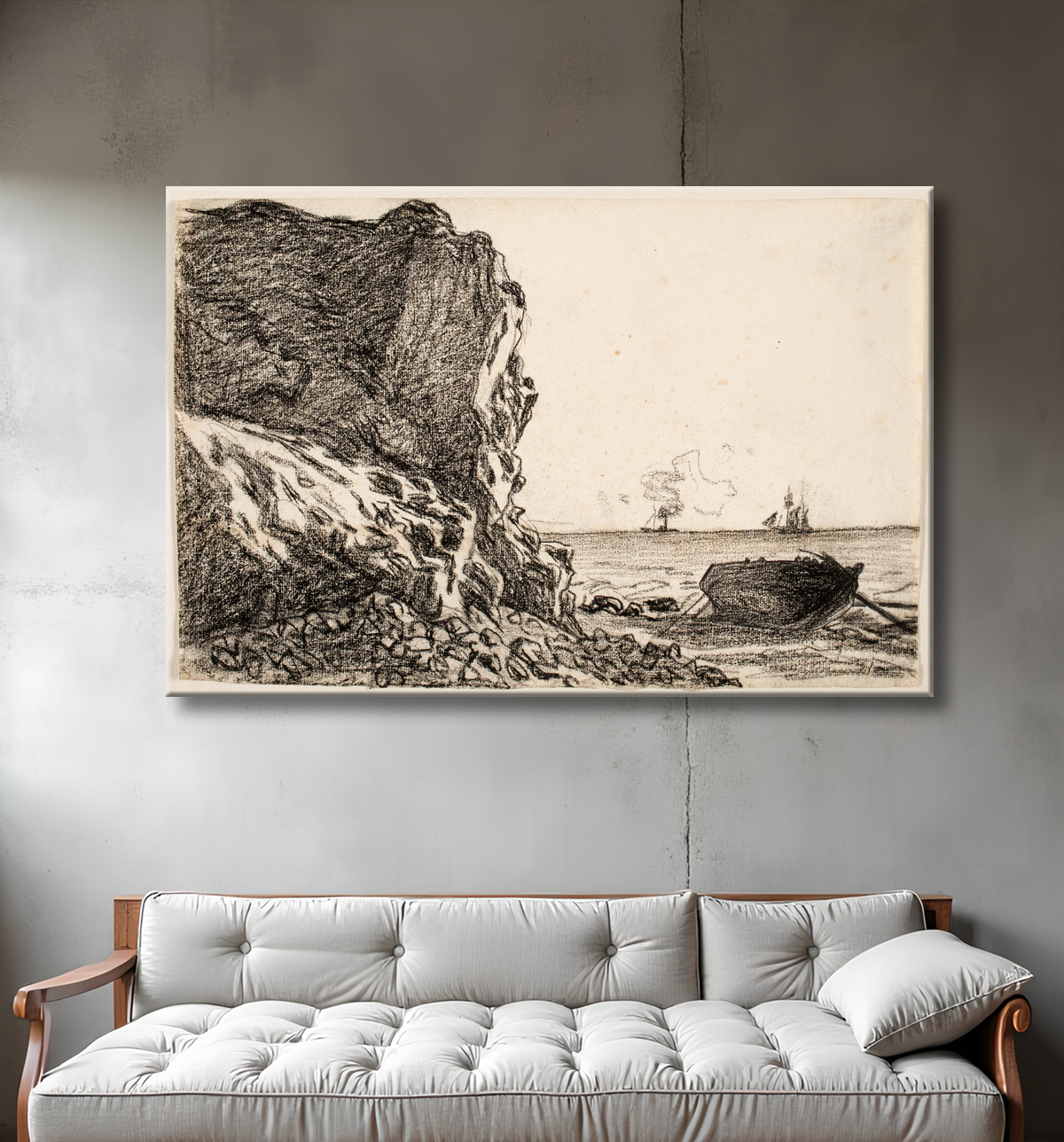 Reproduction Cliffs and Sea, Sainte-Adresse de Claude Monet avec decor