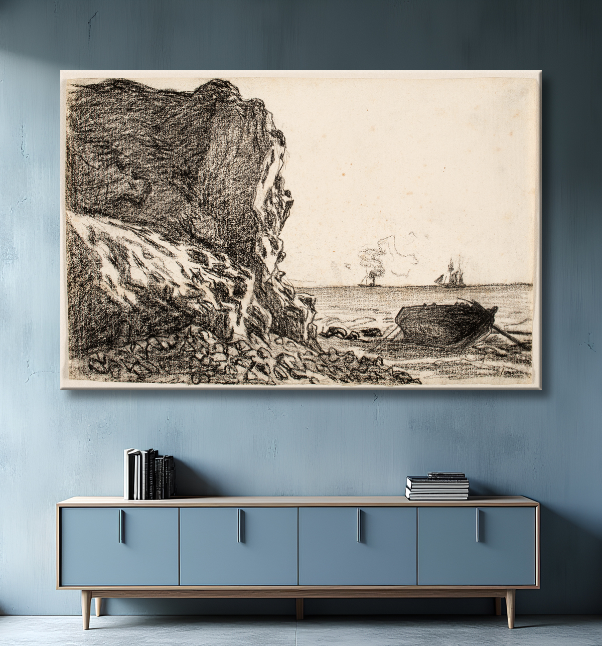 Reproduction Cliffs and Sea, Sainte-Adresse de Claude Monet avec decor