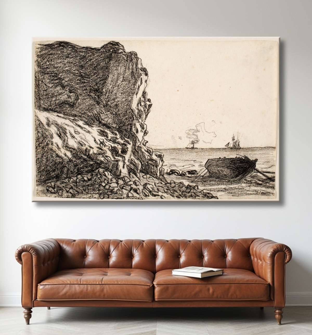 Reproduction Cliffs and Sea, Sainte-Adresse de Claude Monet avec decor