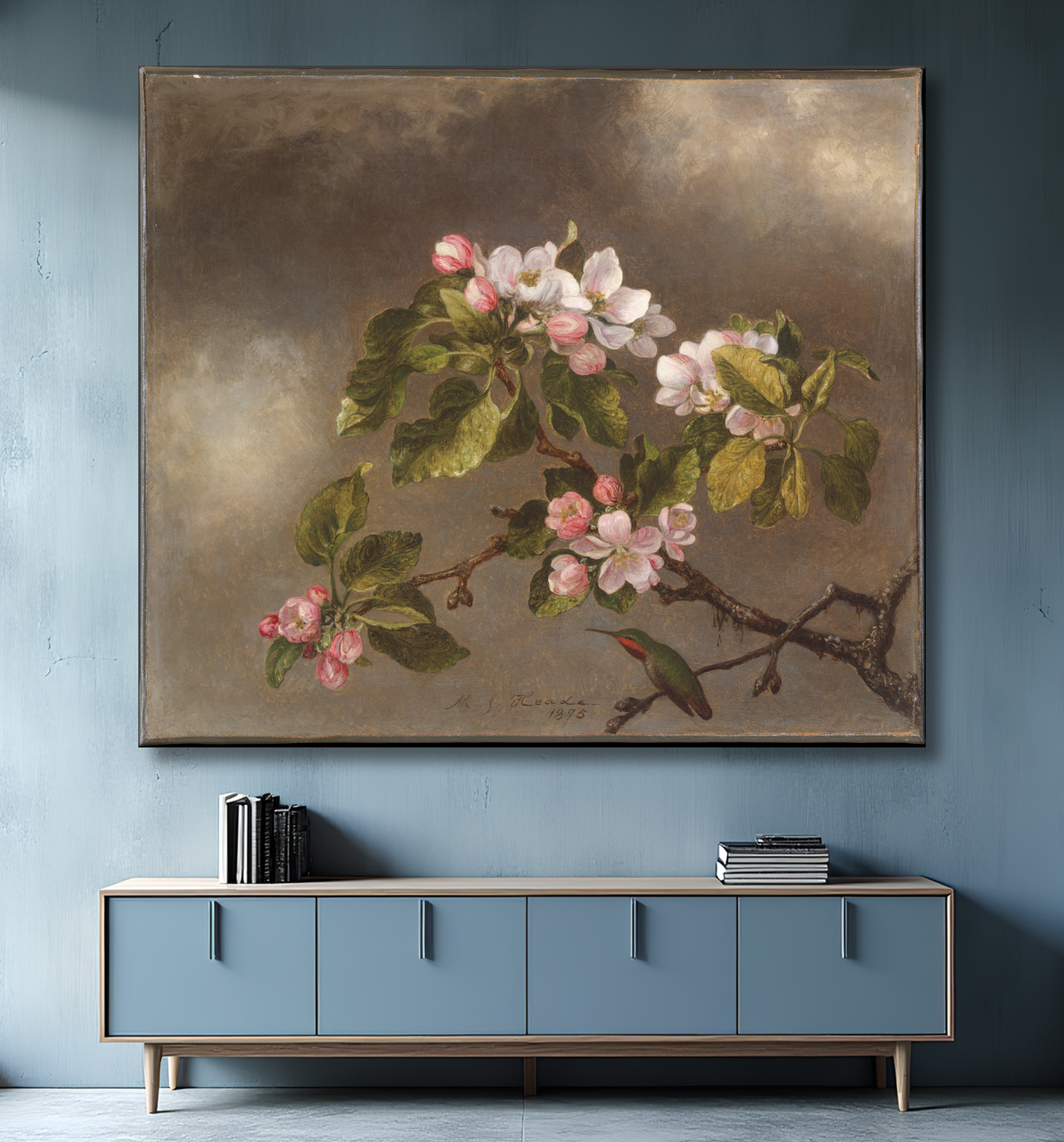Reproduction Colibri et fleurs de pommier de Martin Johnson Heade avec decor